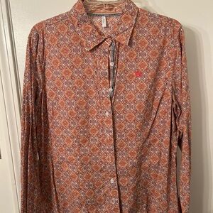 Cinch Women's Orange Patterned Button Down Shirt